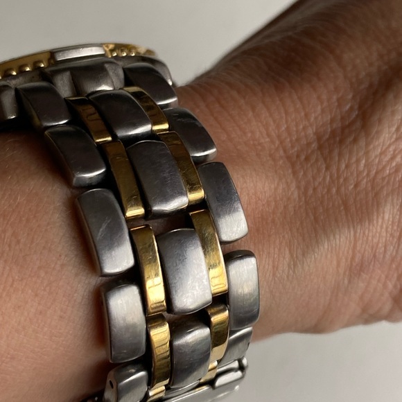 Vintage Fossil Watch Two Tone Blue Dial Round Silver Gold Bracelet am 3250 - Picture 7 of 10